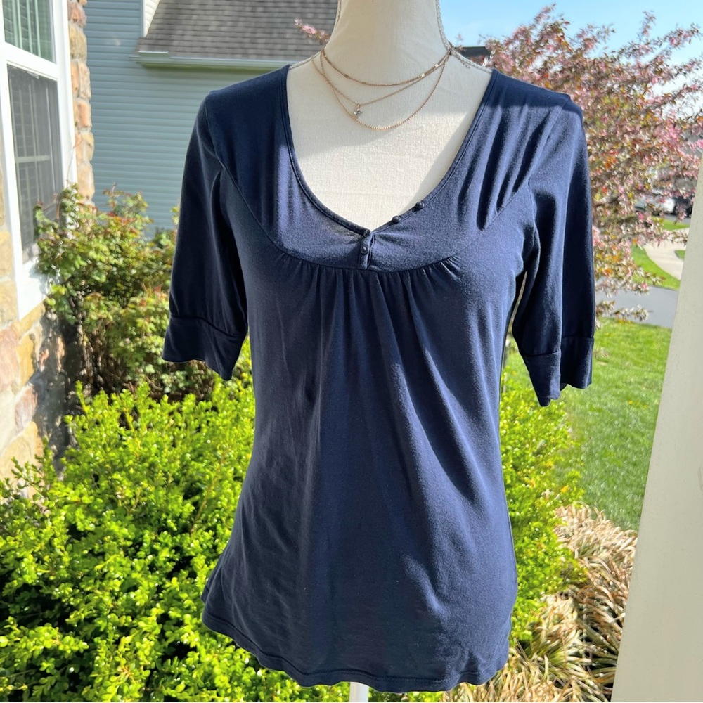 GAP Navy Blue Gathered V-Neck Knit Top Size XS